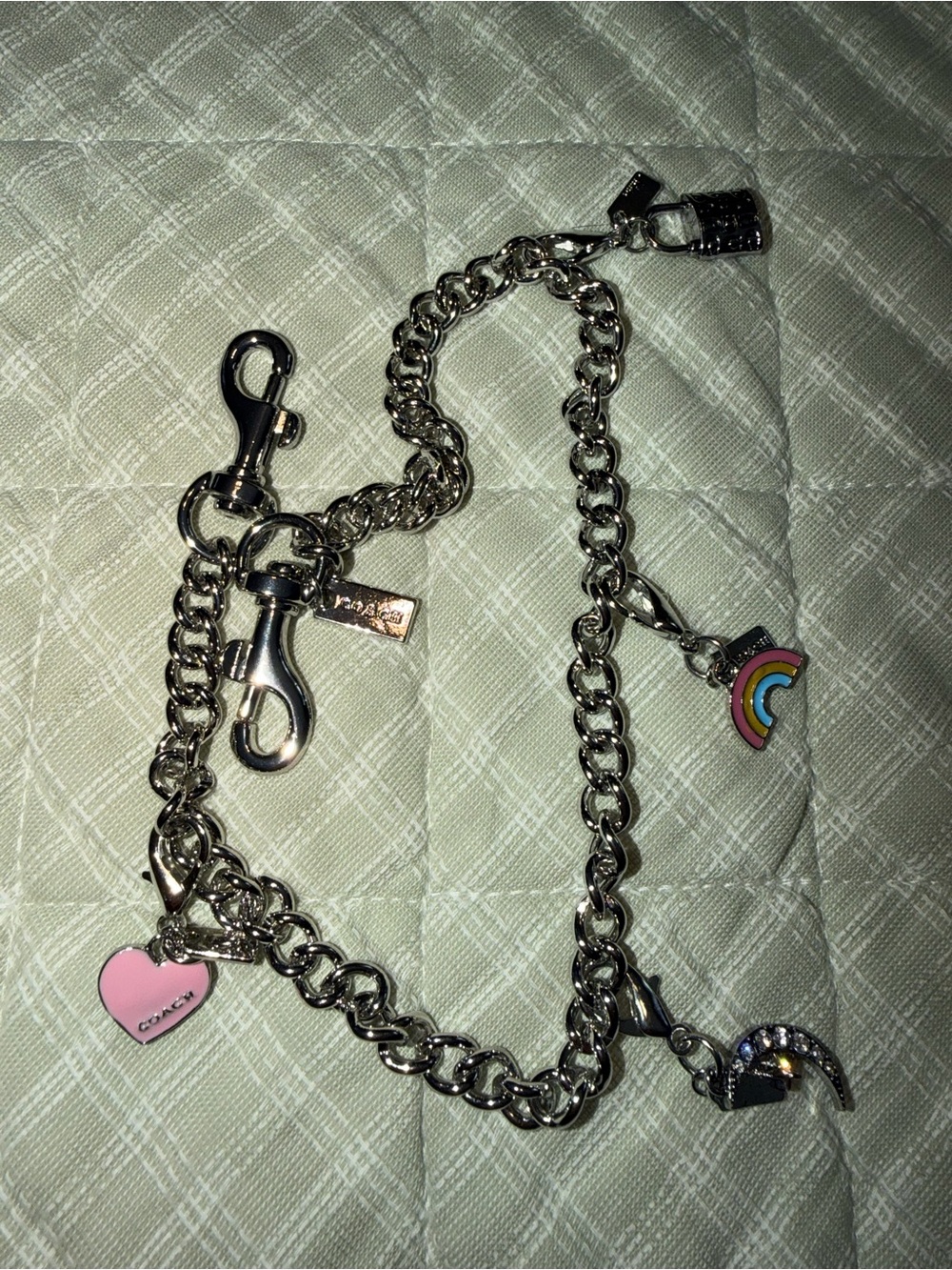 Coach Silver-Tone Charm Chain with Pink Heart, Rainbow & Crescent Charms